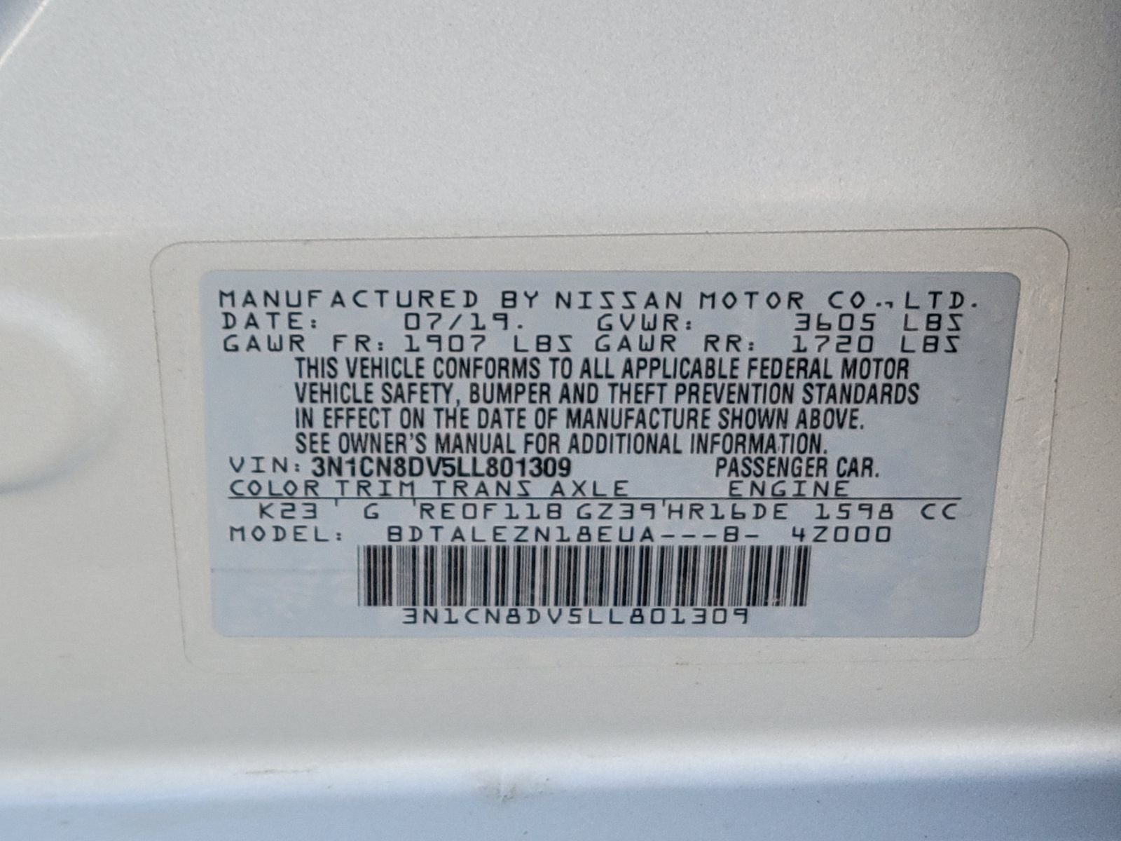 2020 Nissan Versa 1.6 S